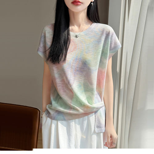 圆领桑蚕丝短袖t恤上衣女