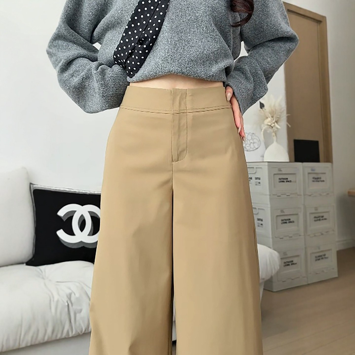 卡其色阔腿裤女2026新款春夏老钱风穿搭高级感大码直筒显瘦西装