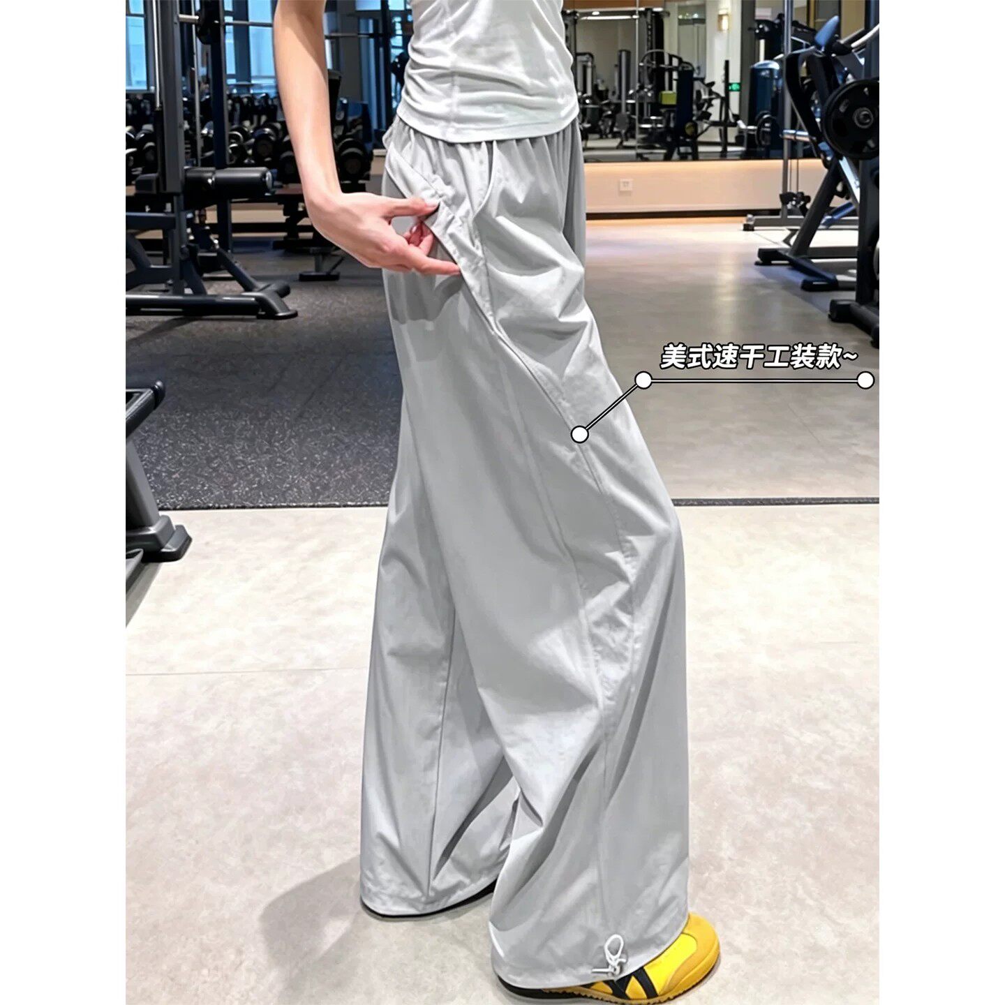 灰色速干工装裤女夏季2026新款高腰宽松显瘦小个子薄款休闲阔腿裤