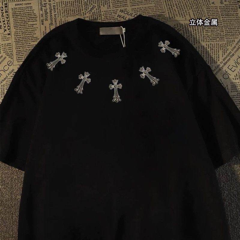 美式潮牌新款金属短袖男女夏季纯棉T恤欧美街头个性宽松痞帅上衣