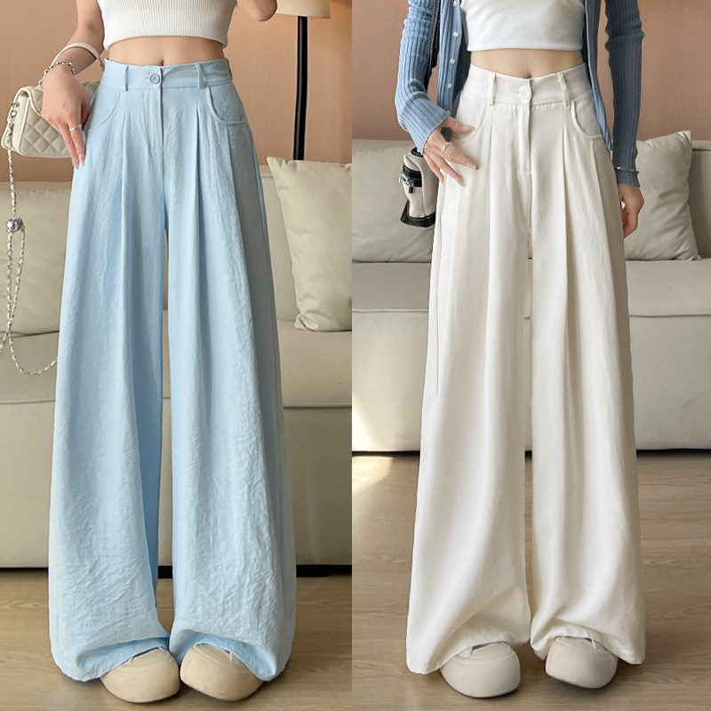 白色冰丝山本裤女2025新款夏季小个子宽松慵懒松弛感西装阔腿裤子