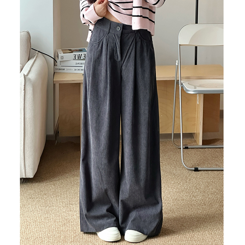 灰色阔腿裤女秋冬季美拉德宽松棕色休闲运动2025新款加绒灯芯绒裤