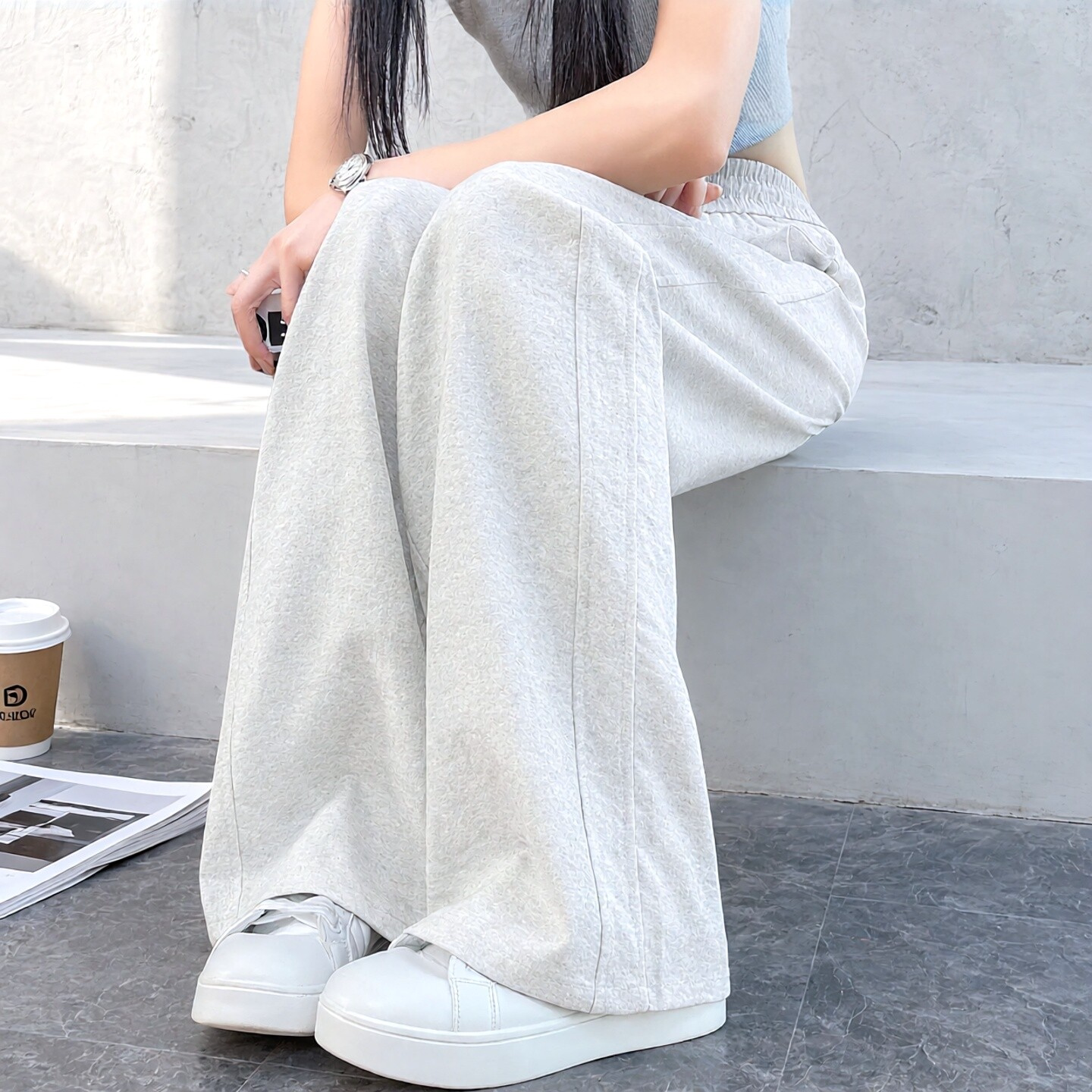 窄版阔腿裤女夏季2026新款高腰垂感休闲小个子宽松直筒运动卫裤子