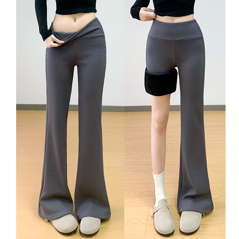 灰色微喇裤女秋冬小个子显瘦瑜伽喇叭裤加绒直筒梧桐休闲微喇裤