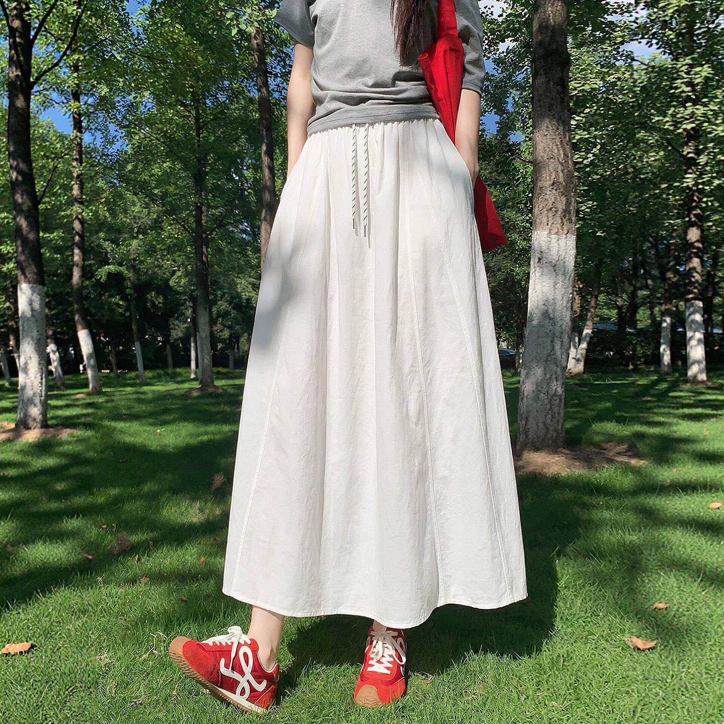 日系工装半身裙女2026新款胖mm伞裙半裙垂坠感小个子夏季南瓜长裙