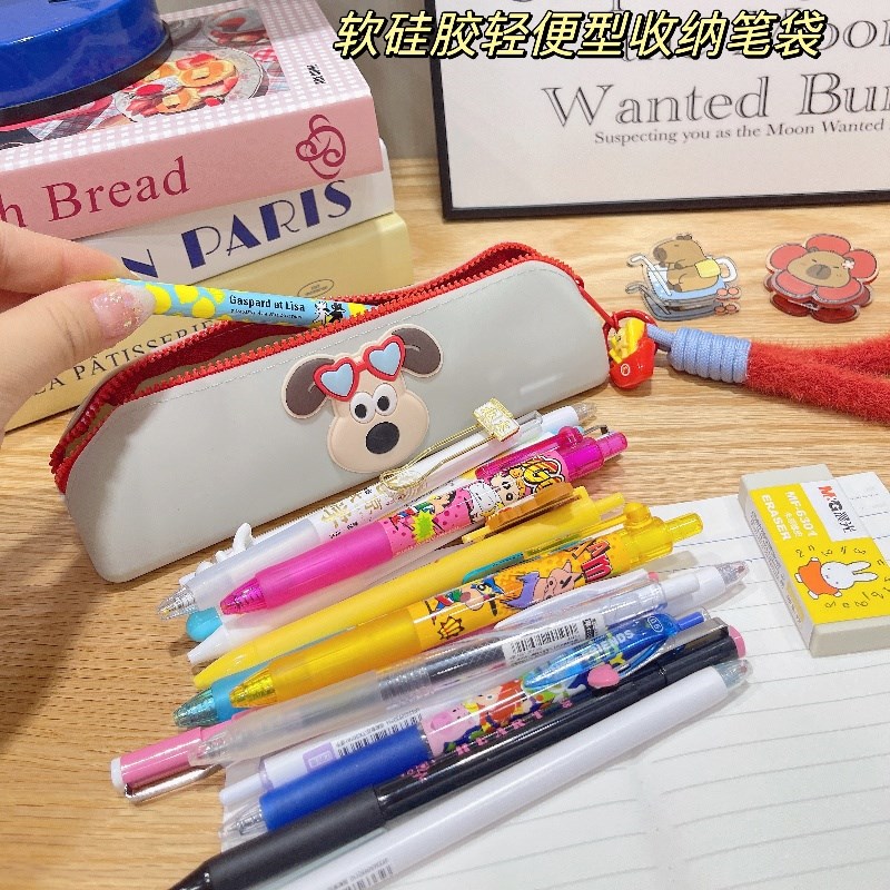 新款撞色学生软j硅胶笔袋儿童学习用品收纳袋可爱大容量卡通文具
