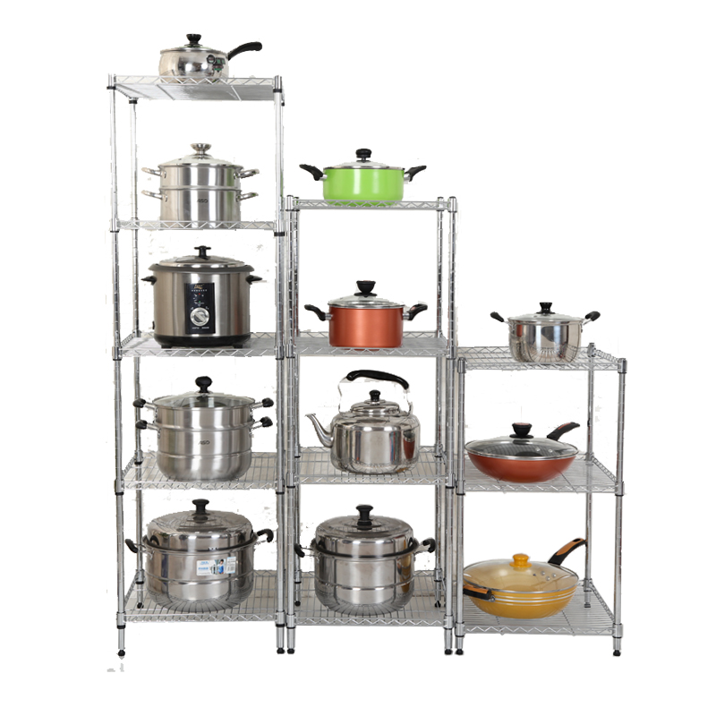 多功能置物架不锈钢色收纳架子五层厨房层架锅架R落地储物架整理