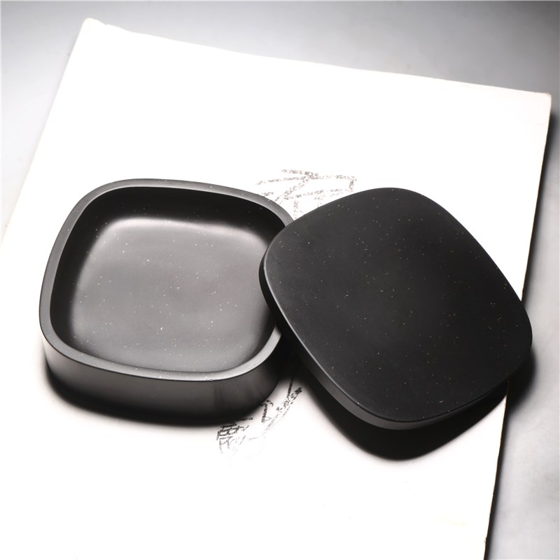 精品歙砚 带盖i砚台墨盒实用包邮金星砚台掌中宝砚台端砚文房收藏