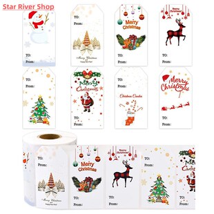 Tags Stickers Gif Gift Paper Christmas Merry 300Pcs Kraft