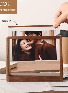 亚克力实木相框摆台创意梯形678寸洗照片做成N相框画框装裱定制di