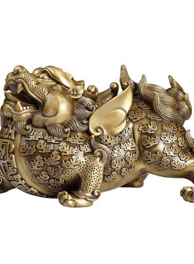 黄铜貔貅摆件公母一对纯铜皮丘貔D犰家居客厅办公室装饰开业礼物