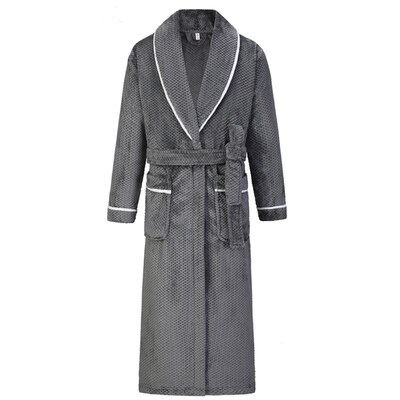 新款浴袍男冬季加绒加厚珊瑚绒睡衣大码一体式法兰绒细带睡袍长款