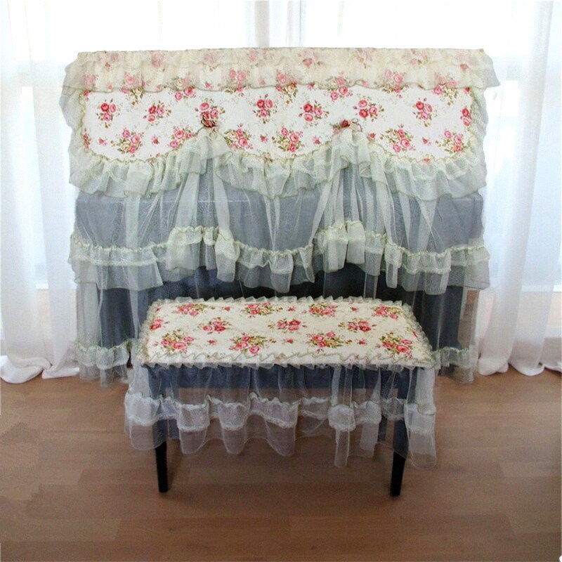 钢琴罩全罩蕾丝网纱钢琴防尘套复古玫瑰花布艺琴套两侧开弹琴不取