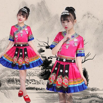 新款儿童演出服少数民族三月三舞蹈服彝族畲族苗族表演服装男女童