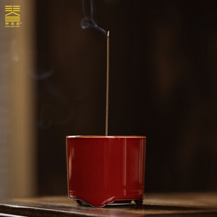 陶瓷香炉高温单色釉霁红釉如意香炉家用复古陶瓷线香底座香薰摆件