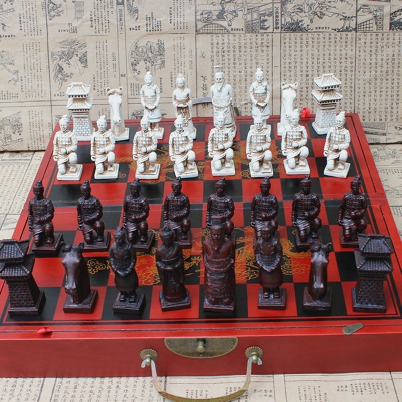 创意国际象棋兵马l俑棋子木制折叠棋盘大号象棋立体象棋卡通象棋