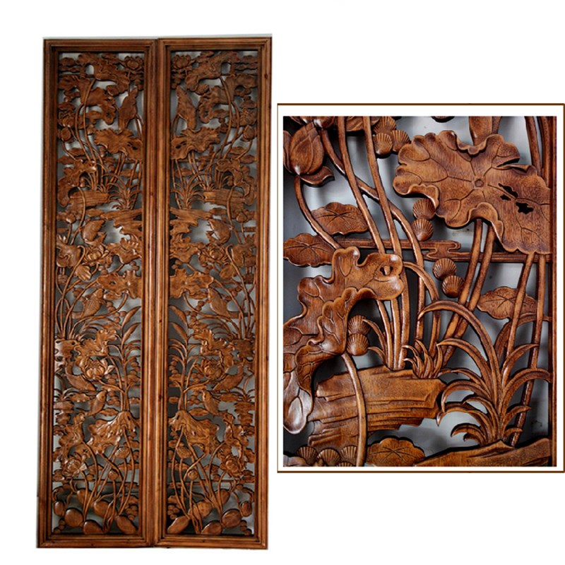 木雕客厅卧室电视背景墙装饰挂件仿古实木新中式屏风镂空隔断玄关