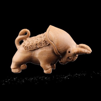 桃木牛摆件木雕牛华尔街牛摆件金钱造型家居装饰摆件