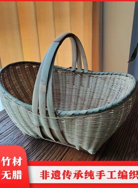 厂家竹编纯手工编织手提篮精编筐采花篮子鸡蛋零食篮子装农产品篮