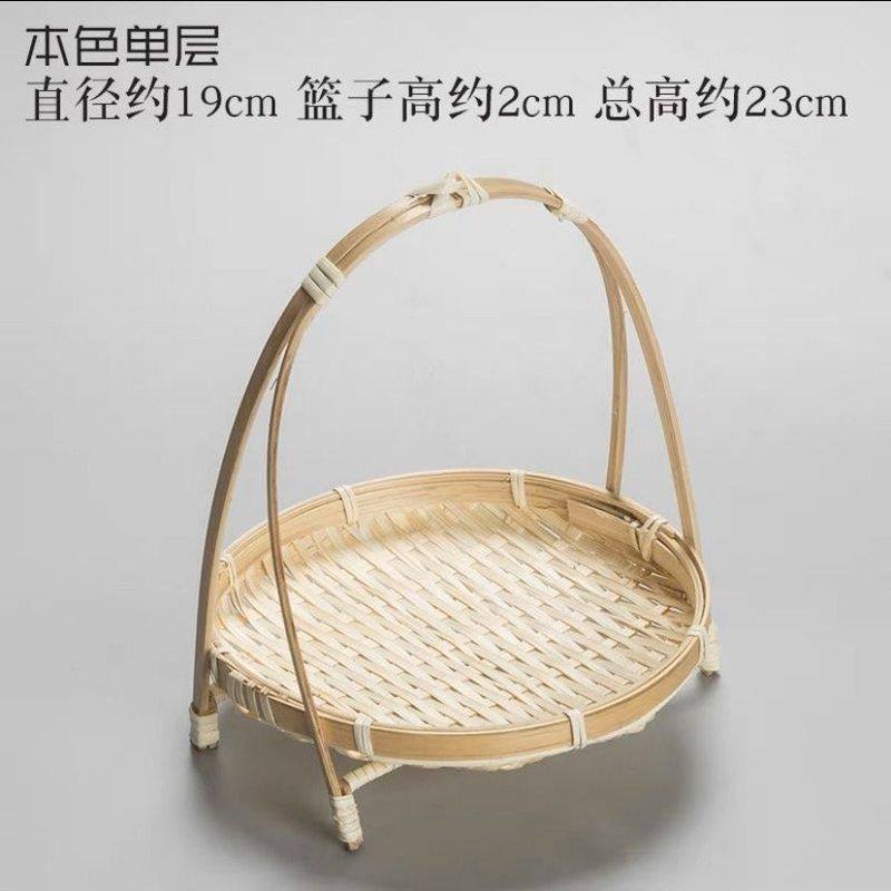 竹编点心架水果篮 手工编织多层置物架 中式收纳提篮竹盘婚庆装饰