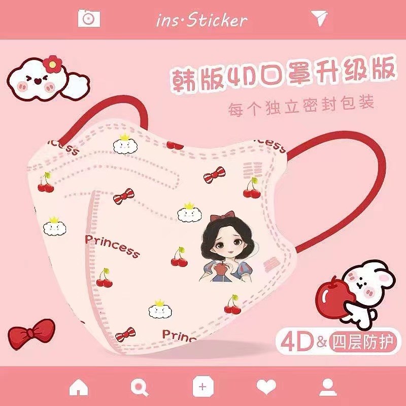 成人级4D立体口罩防雾霾防尘可爱卡通印花一次性防护女高颜值