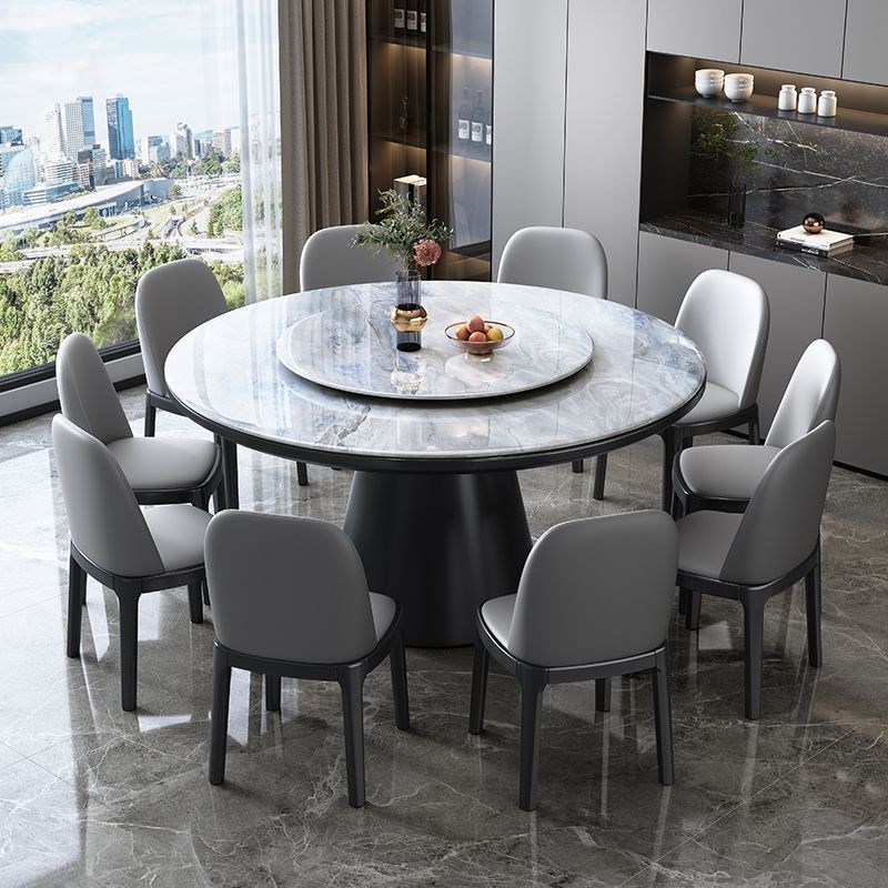 高端微晶石餐桌椅组合客厅家用轻奢大理石圆桌实木圆形超晶石饭桌