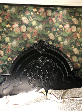 法式美式实木橡木复古做旧双人雕花小户型公主床黑色150/180婚床