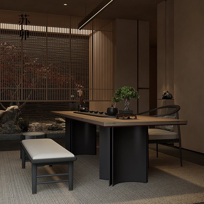 苏卯新中式实木茶桌椅组合禅意功夫茶台办公室喝茶泡茶桌茶馆茶室