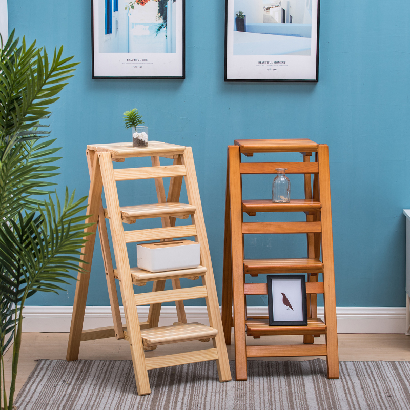 梯子家用折叠梯凳人字梯实木二三四步梯椅凳花架室内登高爬小梯子
