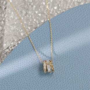 因缺斯汀环环相连贝壳锆石镶嵌锁骨链经典圆圈小蛮腰项链气质百搭