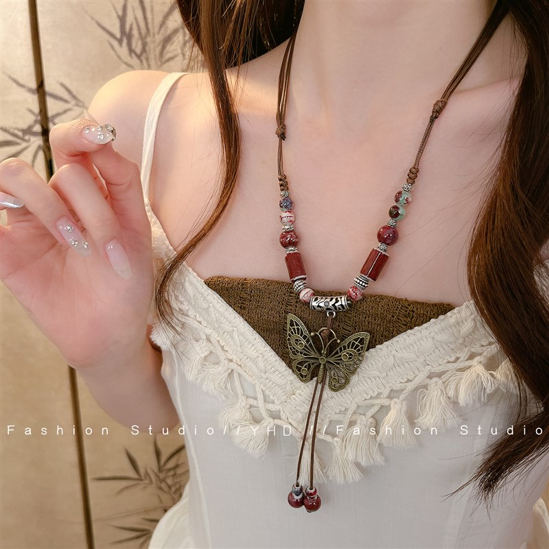 波西米亚民族风项链女2025新款高级小众复古颈链蝴蝶吊坠轻奢配饰