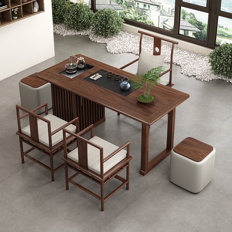 新中式老榆木茶台实木阳台茶桌2023新款泡茶喝茶桌椅组合现代简约