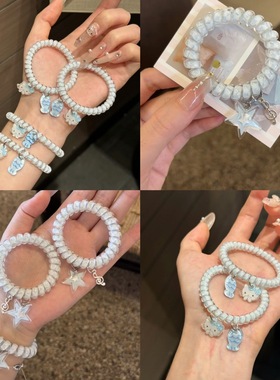 蓝色海盐星星电话夏日小猫发圈