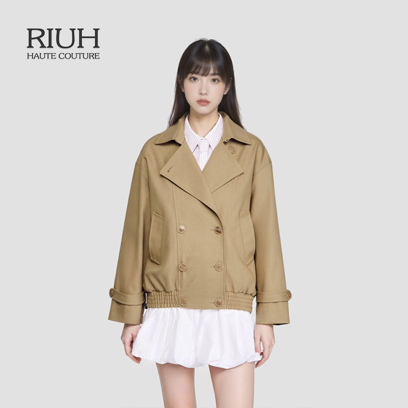 RIUH精致英伦风双排扣短款风衣外套25秋冬