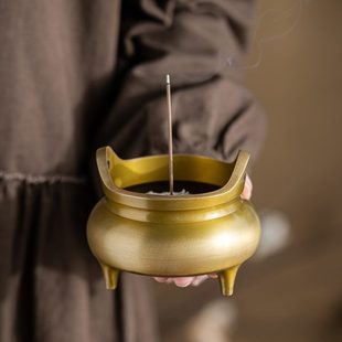 纯铜香炉家用供奉线香底座点香插香座上香供佛三足香炉全铜宣德炉