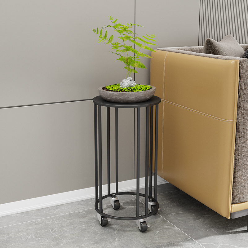 简约落地式客厅圆形铁艺花架 地面特大号花盆架带轮可.移动置物架