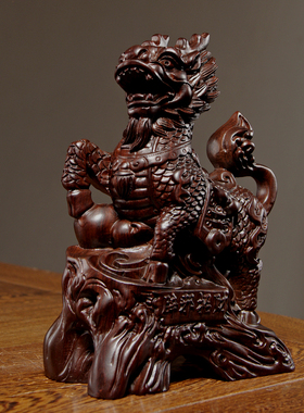 黑檀木雕麒麟摆件实木瑞r兽一对家居客厅电视柜办公装饰红木工艺