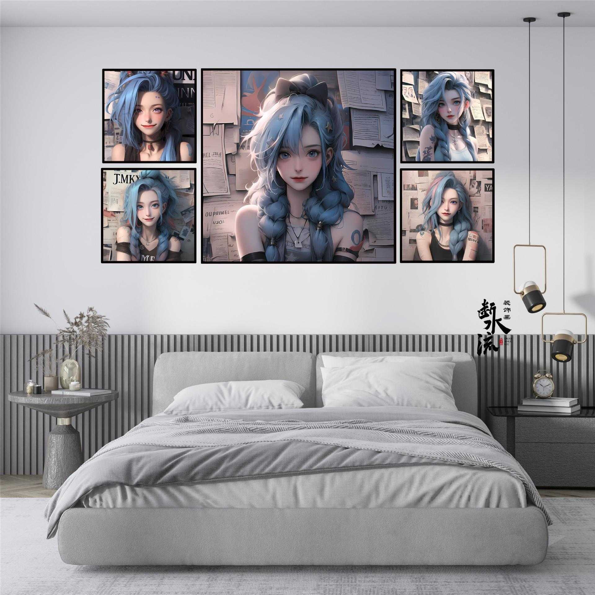 英雄联盟金克丝挂画萝莉可爱美女LOL游戏网咖装饰画电竞房间壁画