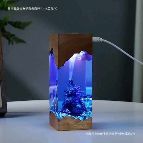 艺术文创环太平洋摆件发光鱼缸造景哥斯拉怪兽桌面微景观夜灯海洋