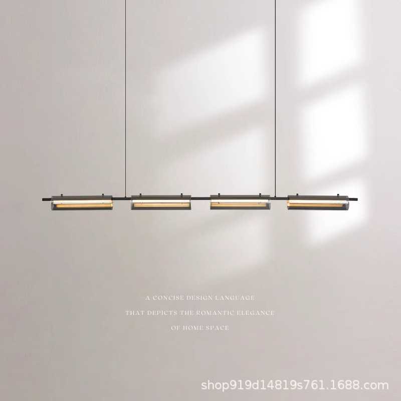 餐厅吊灯设计师创意高级感一字法式意式轻奢全铜长条艺术餐桌灯具