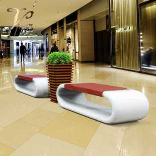 玻璃钢仿木纹环形座椅方形重叠花盆电影院座椅商场美陈公园休息椅