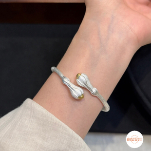 大理银匠世家 李文彬大师 雪花银999 花苞 小众拉丝交叉开口手镯