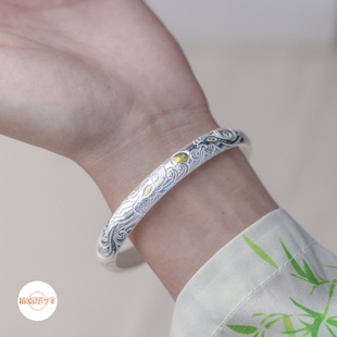 大理银匠世家 李文彬大师镶金龙凤呈祥手镯  大师精品 精雕细琢