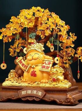 财源滚滚招c财猫发财树摆件客厅办公室酒柜前台装饰品公司开业礼