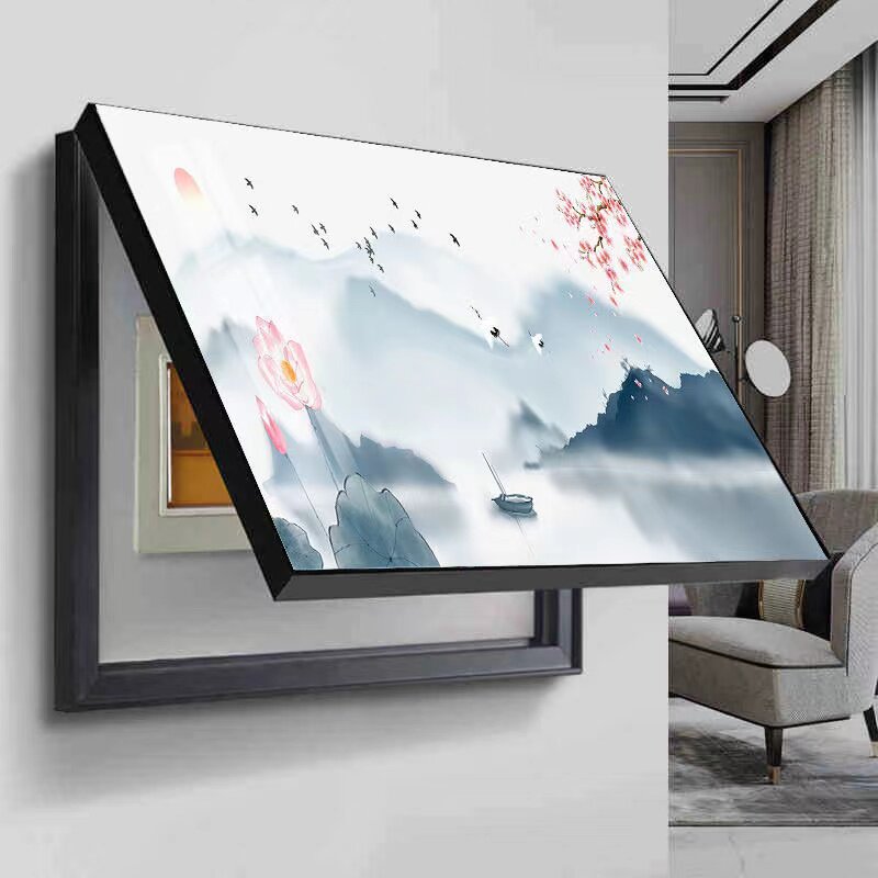 电表箱装饰画客餐厅墙电闸箱配电箱盖板挂L画山水免打孔悬挂竖版