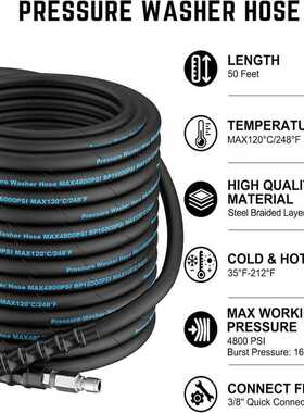 高压清洗机出水软管I3/8快插防爆钢丝编制软管总成4800PSI耐压