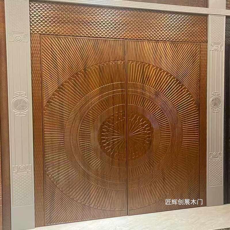 双开肌理纹实木大门 外贸出口木门 自建房别墅原实木入户门