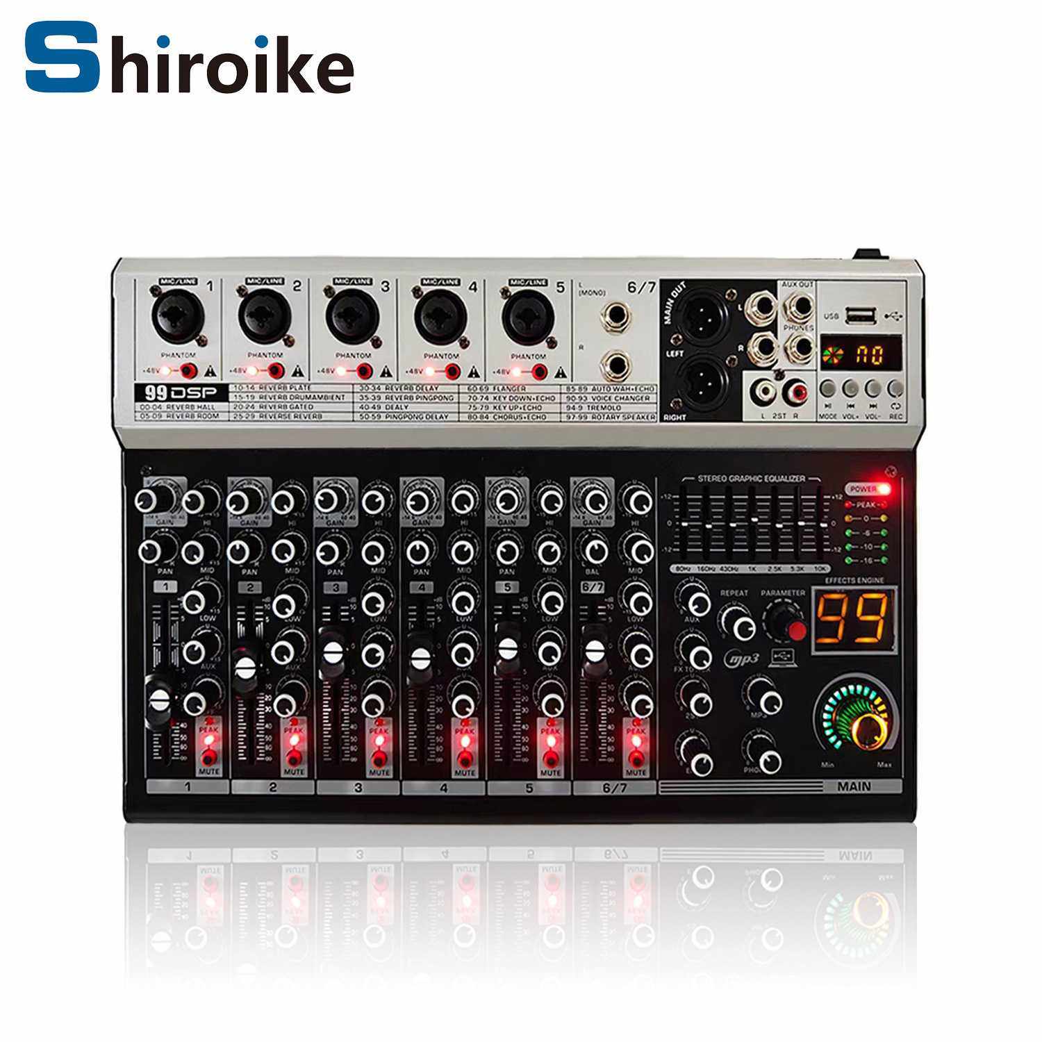 GAX-K7 专业7通道调音台内置99dsp混响效果舞台直播k歌混音器蓝牙