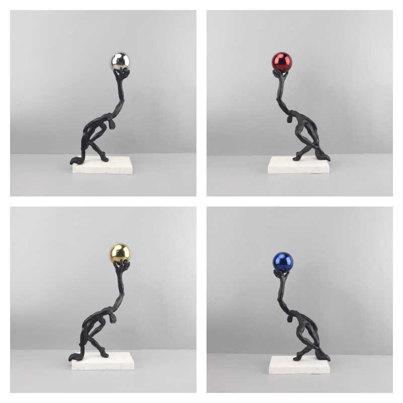 现代简约抽象铸铁托球人物雕塑摆件客厅玄关书房电视柜家居装饰品
