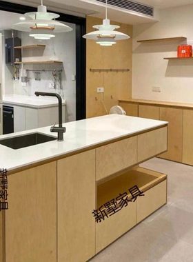 北欧实木岛台餐桌一体家用小户型工作台现代简约工作台厨房吧台柜